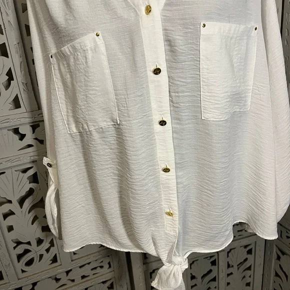 ADRIENNE VITTADINI CLASSY & SASSY PURE WHITE WIDE LONG SLEEVE PLUS TOP - Picture 2 of 10